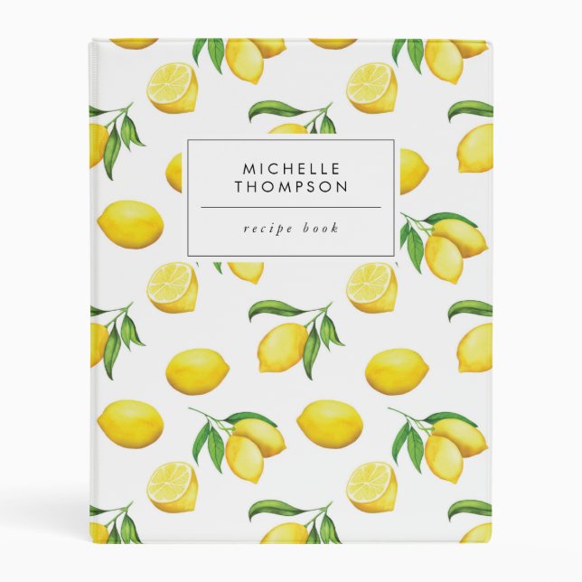Watercolor Lemon Recipe Book Mini Binder (Front)