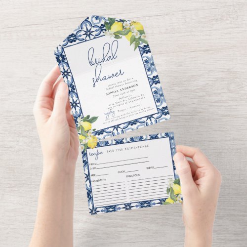 Watercolor Lemon Recipe Card Bridal Shower