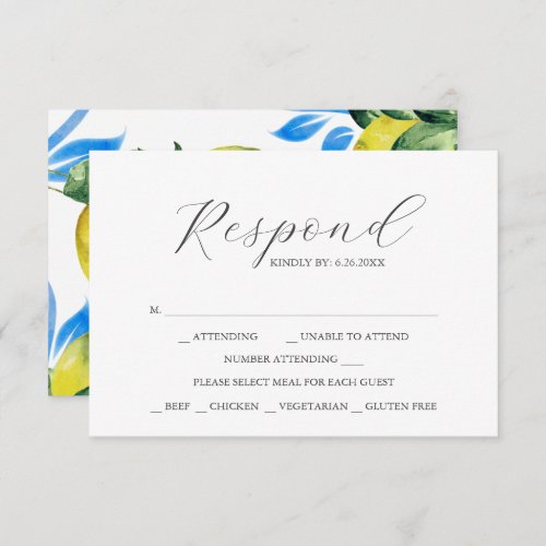 Watercolor Lemon RSVP Cards with Meal Choice