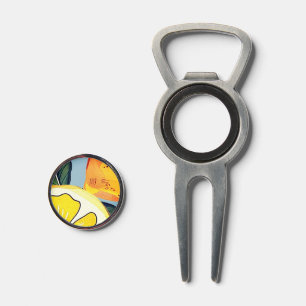 Watercolor Lemon Slice Divot Tool with Bottle Open