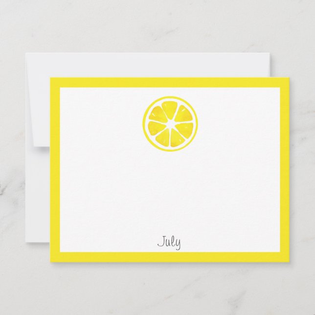 Watercolor Lemon Slice  Note Card (Front)