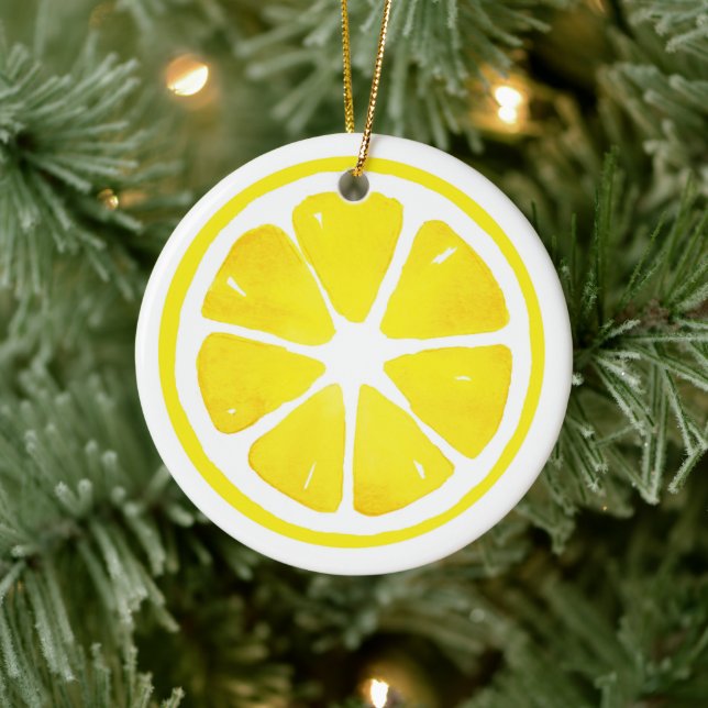 Watercolor Lemon Slice  Note Card Ceramic Ornament (Tree)