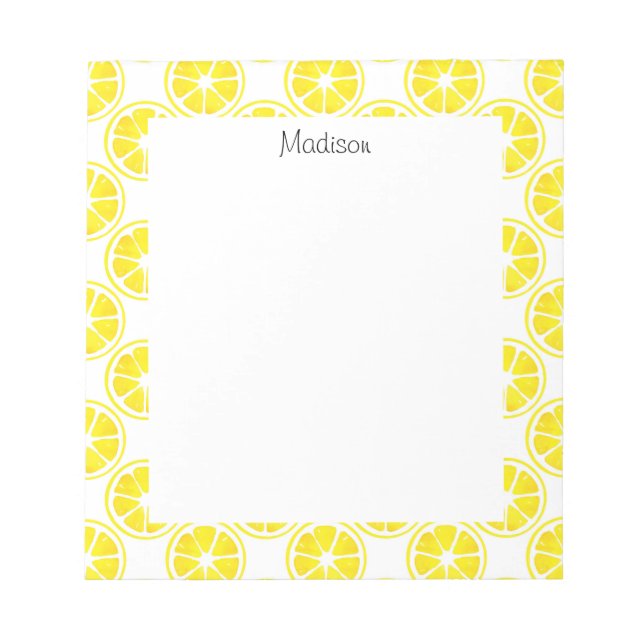 Watercolor Lemon Slice Pattern  Notepad (Front)