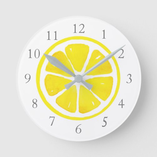 Watercolor Lemon Slice  Round Clock
