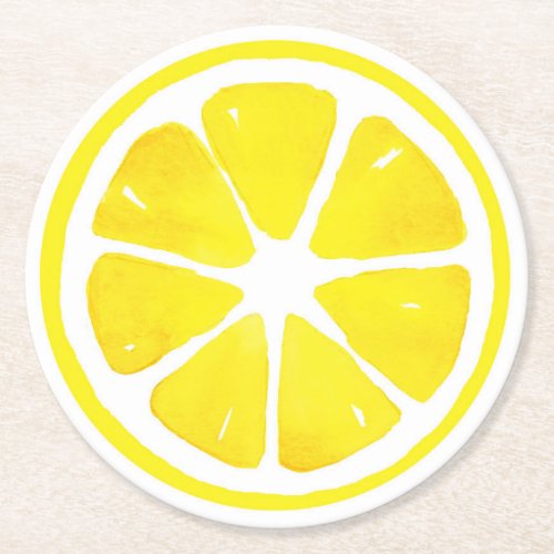 Watercolor Lemon Slice   Round Paper Coaster