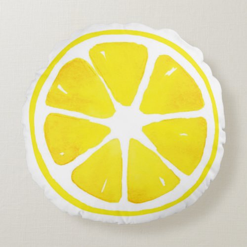 Watercolor Lemon Slice  Round Pillow