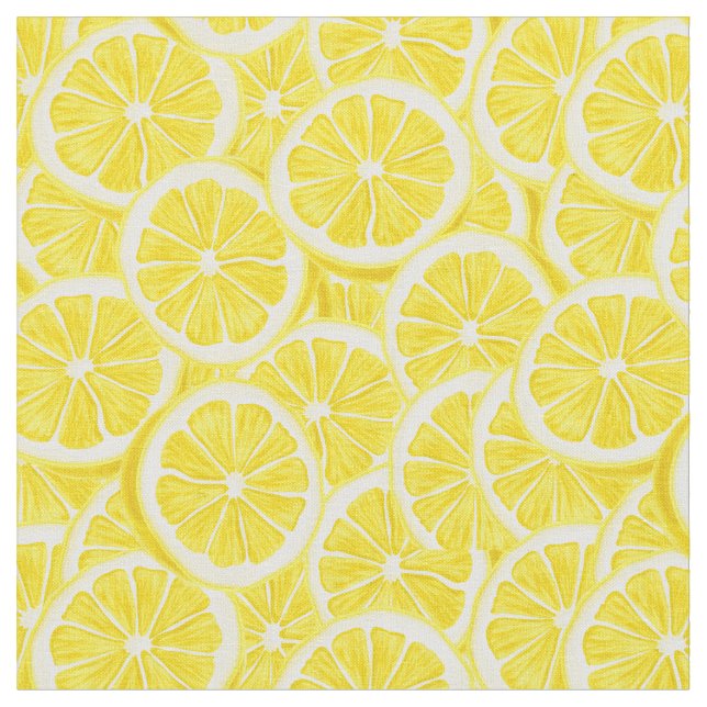 Watercolor Lemon Slices Fabric (Close Up)
