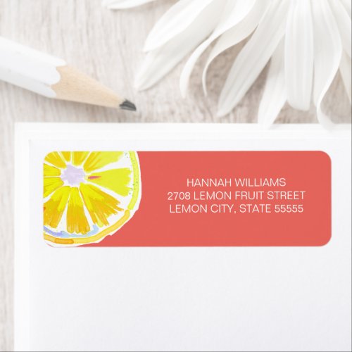 Watercolor Lemon Slices Orange Background Label