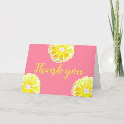 Watercolor Lemon Slices Pink Thank You Card