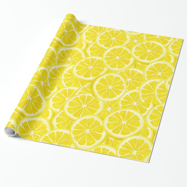 Watercolor Lemon Slices Wrapping Paper (Unrolled)