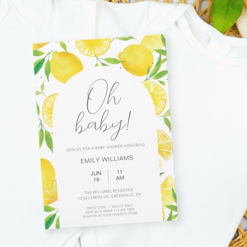 Watercolor Lemon Summer Baby Shower Invitation