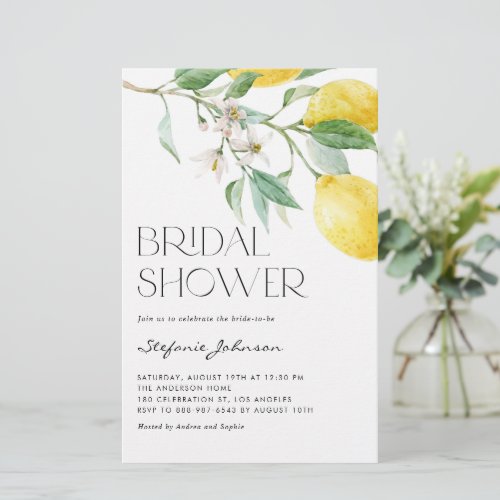 Watercolor Lemon Summer Bridal Shower Invitation