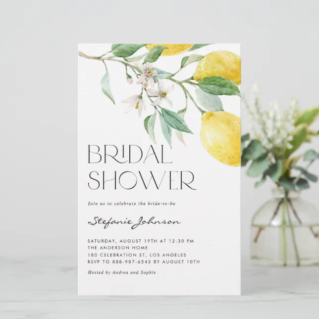 Watercolor Lemon Summer Bridal Shower Invitation Zazzle