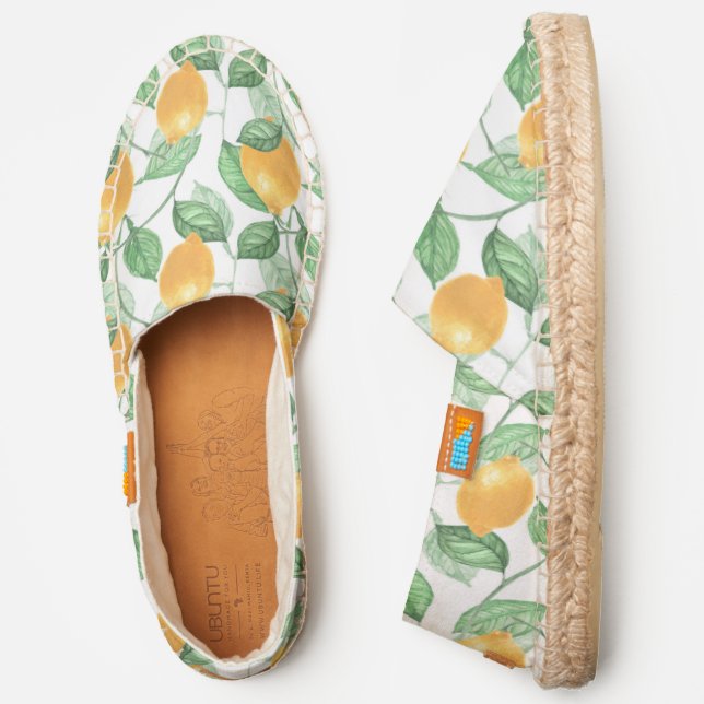 Watercolor Lemon Summer Floral Pattern Espadrilles (Side)