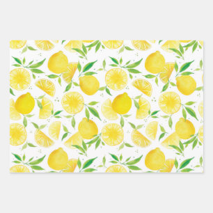 Watercolor Lemon Summer Shower Wrapping Paper Sheets