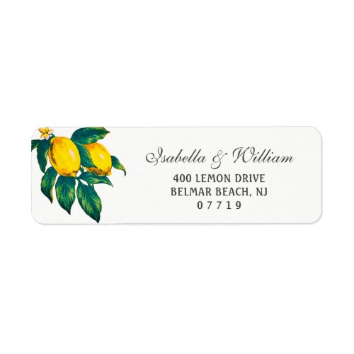 Watercolor Lemon Summer Wedding Address Label