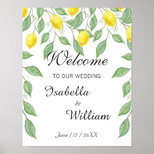 Watercolor Lemon Summer Wedding Welcome Sign