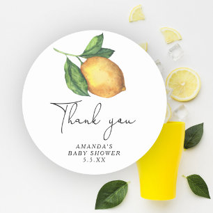 Watercolor lemon thank you classic round sticker