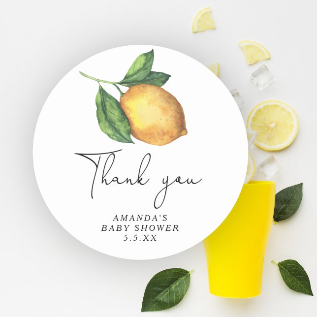 Watercolor lemon thank you  classic round sticker (Creator Uploaded)
