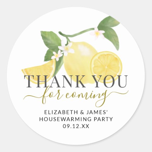 Watercolor Lemon Thank You for Coming Classic Round Sticker