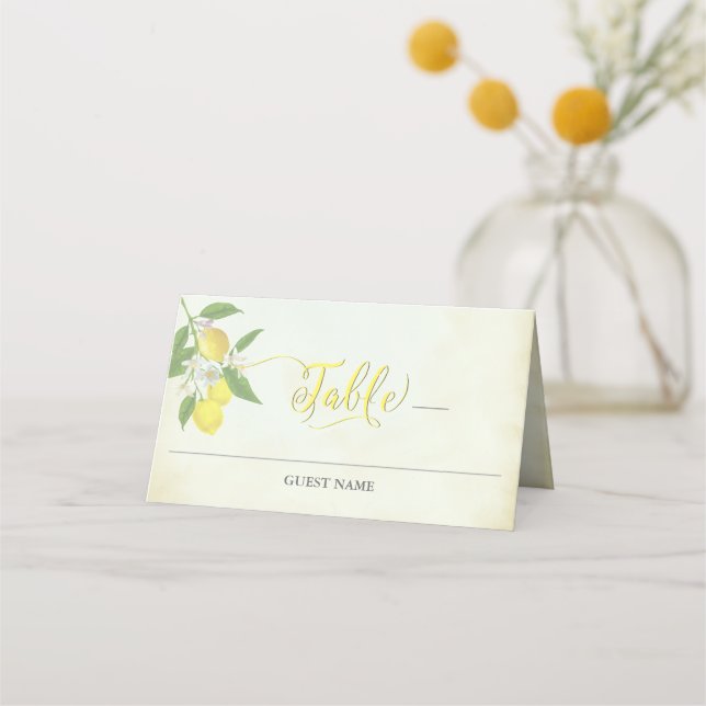 Watercolor Lemon Theme Place Cards Formal Dinner (Front)