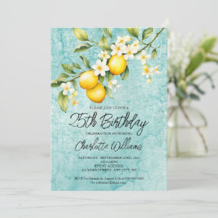 Watercolor Lemon Themed 25th Birthday Invitation