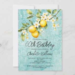 Watercolor Lemon Themed 60th Birthday Invitation