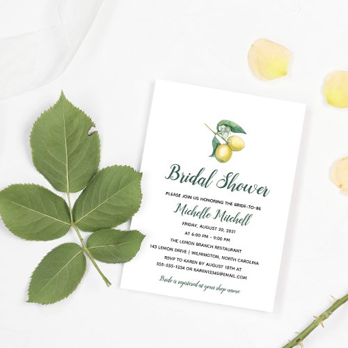 Watercolor Lemon Tree Branch  Bridal Shower Invitation