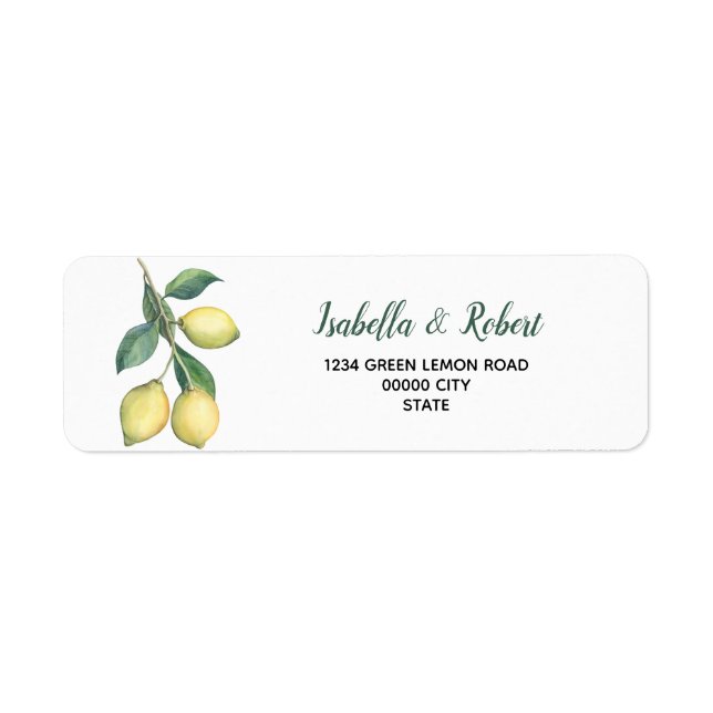Watercolor Lemon Tree Branch Wedding Label (Front)