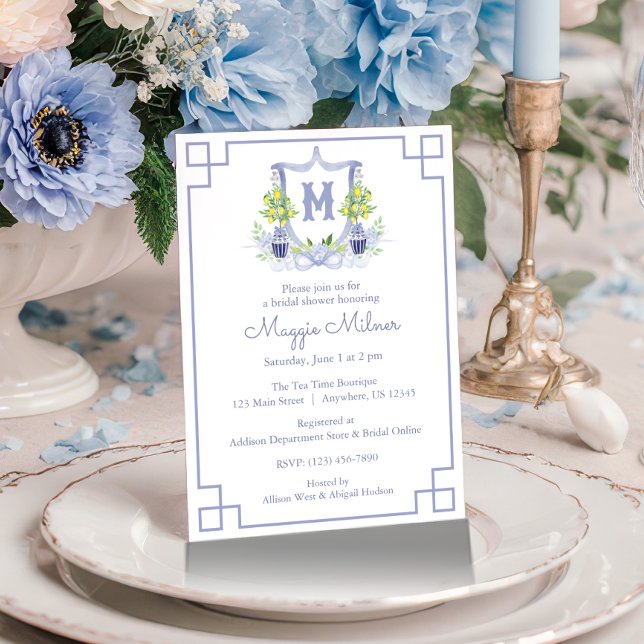 Watercolor Lemon Tree Monogram Crest Invitation (Creator Uploaded)