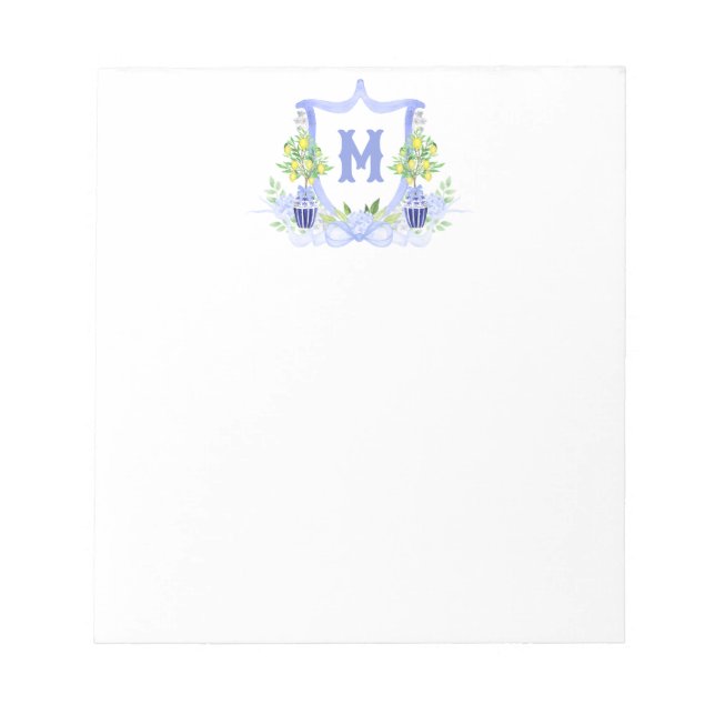 Watercolor Lemon Tree Monogram Crest Notepad (Front)