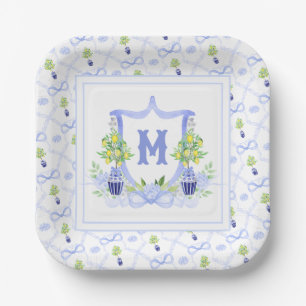 Watercolor Lemon Tree Monogram Crest Paper Plates