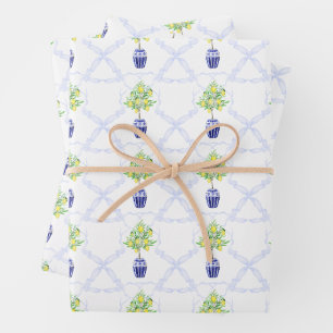 Watercolor Lemon Tree Monogram Crest Wrapping Paper Sheets