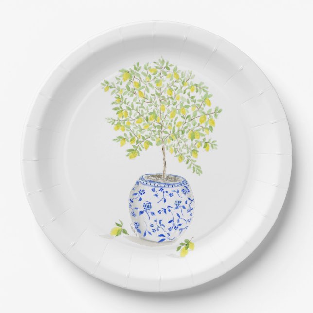 Watercolor Lemon Tree Paper Plates (Front)