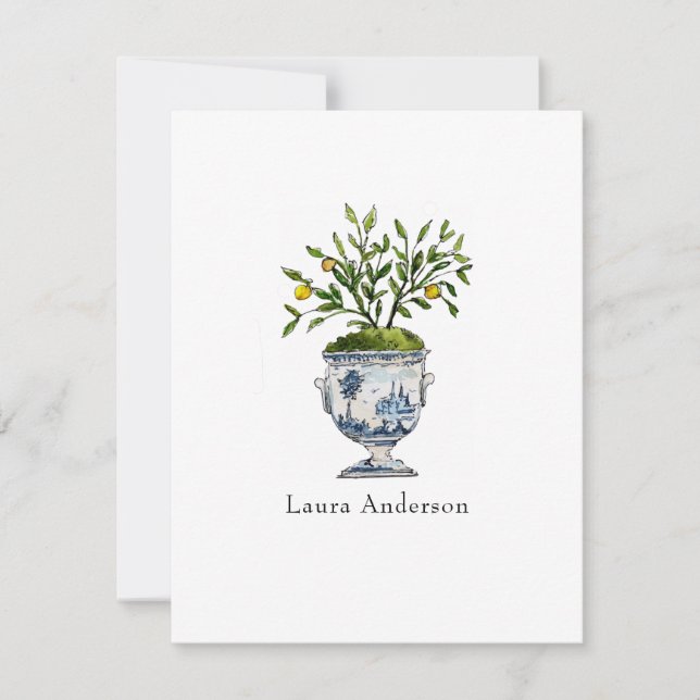 Watercolor Lemon tree topiary flat Thank You Card (Front)