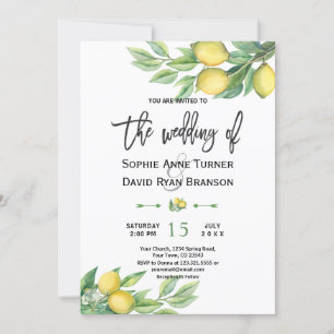 Watercolor Lemon Tropical Hand lettering Wedding Invitation