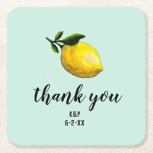 Watercolor Lemon Wedding Custom Favors Square Paper Coaster