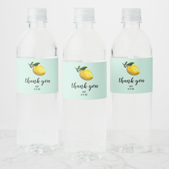 Watercolor Lemon Wedding Custom Favors Water Bottle Label (Bottles)