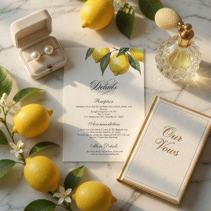 Watercolor Lemon Wedding Details Card Citrus