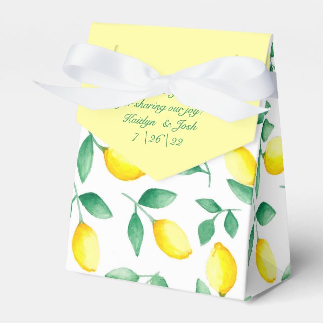 Watercolor Lemon Wedding Favor Box (Front Side)