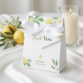 Watercolor Lemon Wedding Favor Boxes with Ribbon