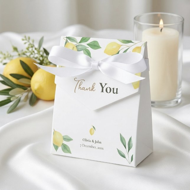 Watercolor Lemon Wedding Favor Boxes with Ribbon (Watercolor Lemon Wedding Favor Boxes with Ribbon)