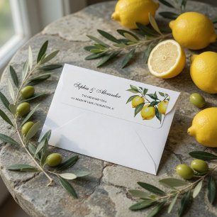 Watercolor Lemon Wedding Mediterranean Label