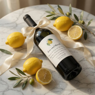 Watercolor Lemon Wedding Mediterranean Wine Label