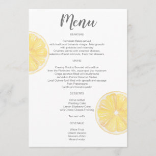 Watercolor Lemon Wedding Menu