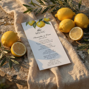 Watercolor Lemon Wedding Menu Card Citrus