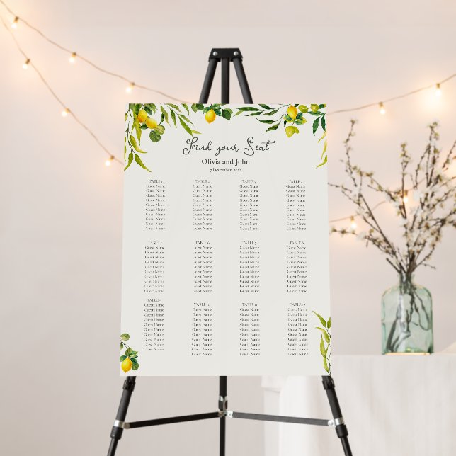 Watercolor Lemon Wedding Seating Chart Sign (In Situ (Stand))