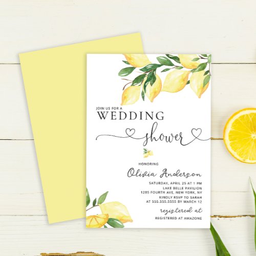 Watercolor Lemon Wedding Shower Invitation