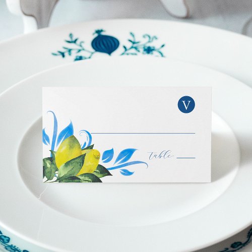 Watercolor Lemon Wedding Table Decor Place Card
