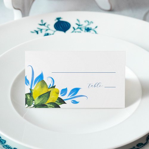 Watercolor Lemon Wedding Table Decor Place Card